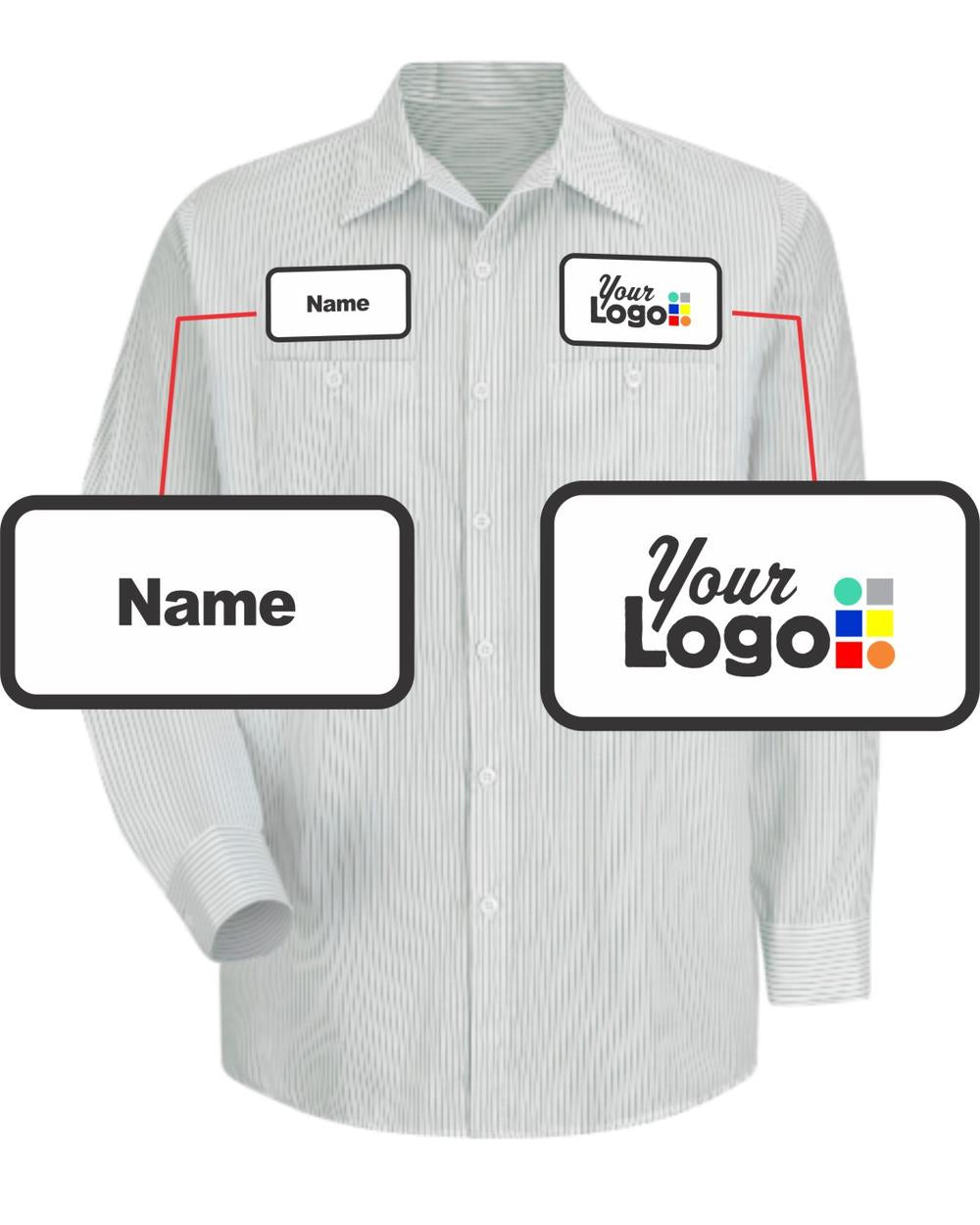 RedKap L/S Stripe Custom Work Shirt, color: White/Green Stripe