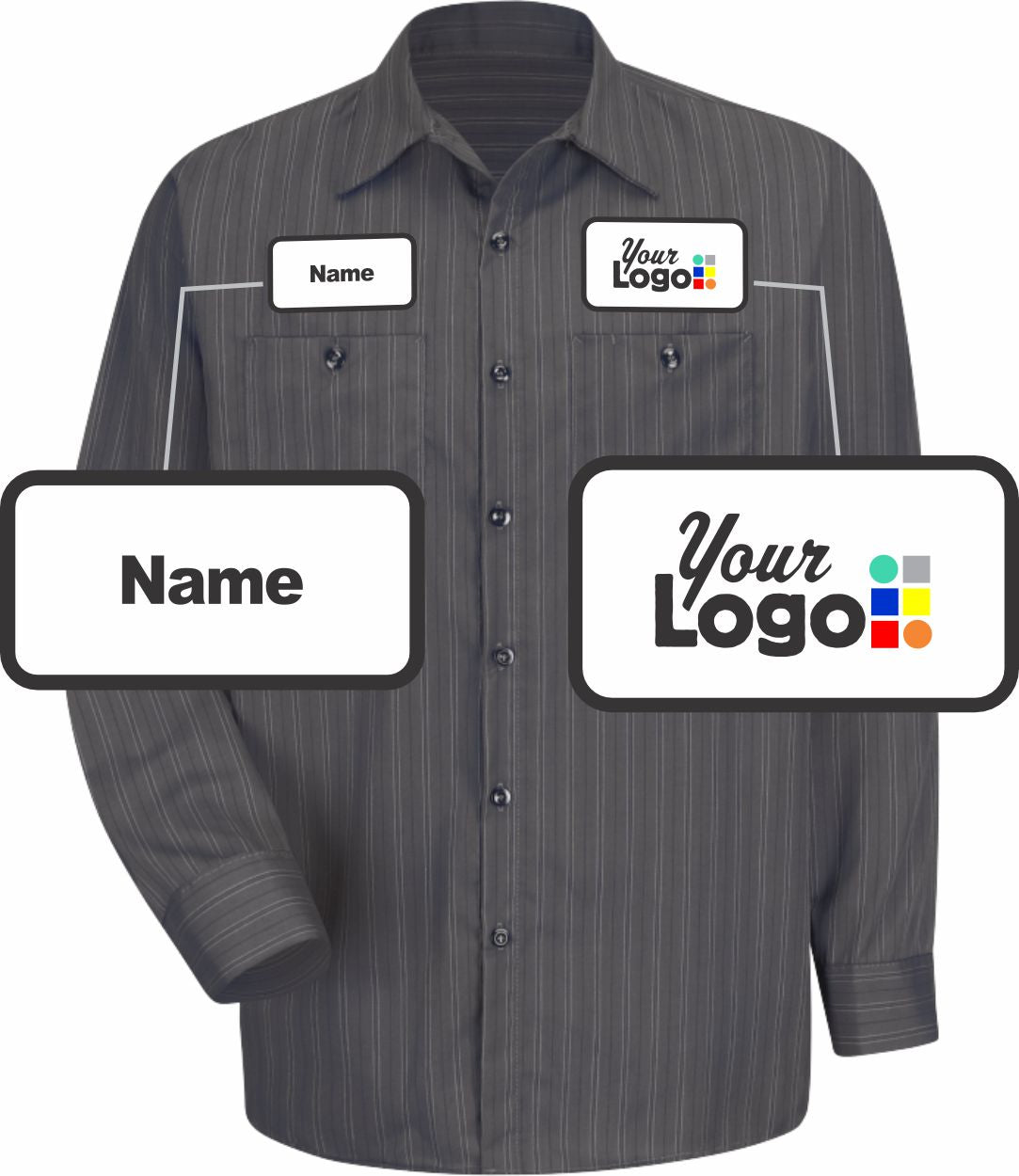 RedKap L/S Stripe Custom Work Shirt, color: Charcoal With Blue/White Stripe