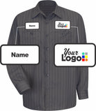 RedKap L/S Stripe Custom Work Shirt, color: Charcoal With Blue/White Stripe