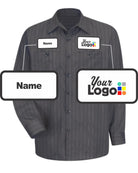 RedKap L/S Stripe Custom Work Shirt, color: Charcoal With Blue/White Stripe