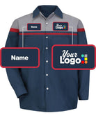 RedKap L/S Mechanic Custom Work Shirt, color: Navy/Red/Light Grey