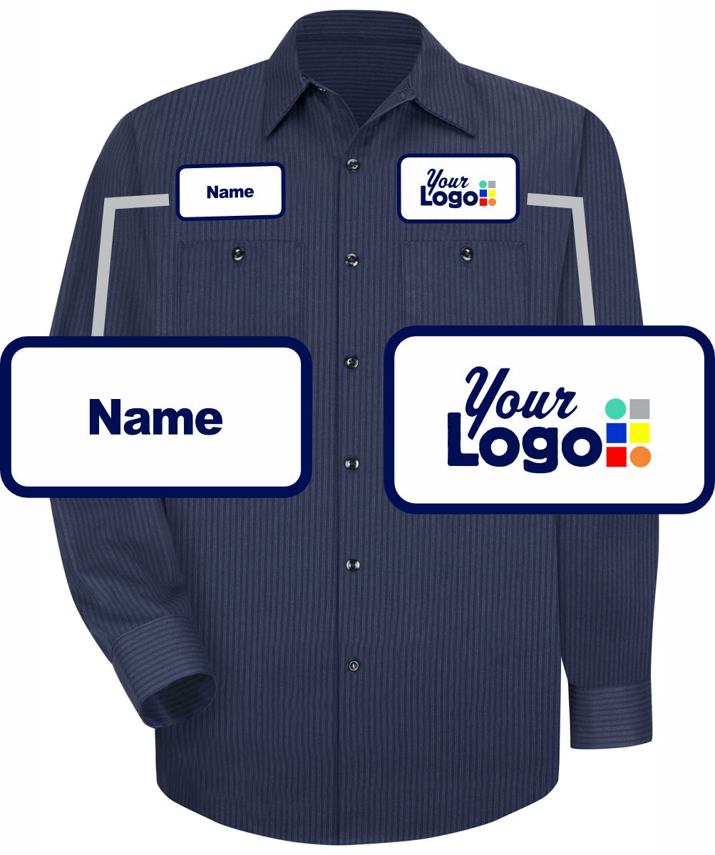 RedKap L/S DuraStripe Custom Work Shirt, color: Navy/Light Blue Twinstripe