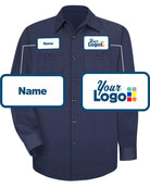 RedKap L/S DuraStripe Custom Work Shirt, color: Navy/Light Blue Twinstripe