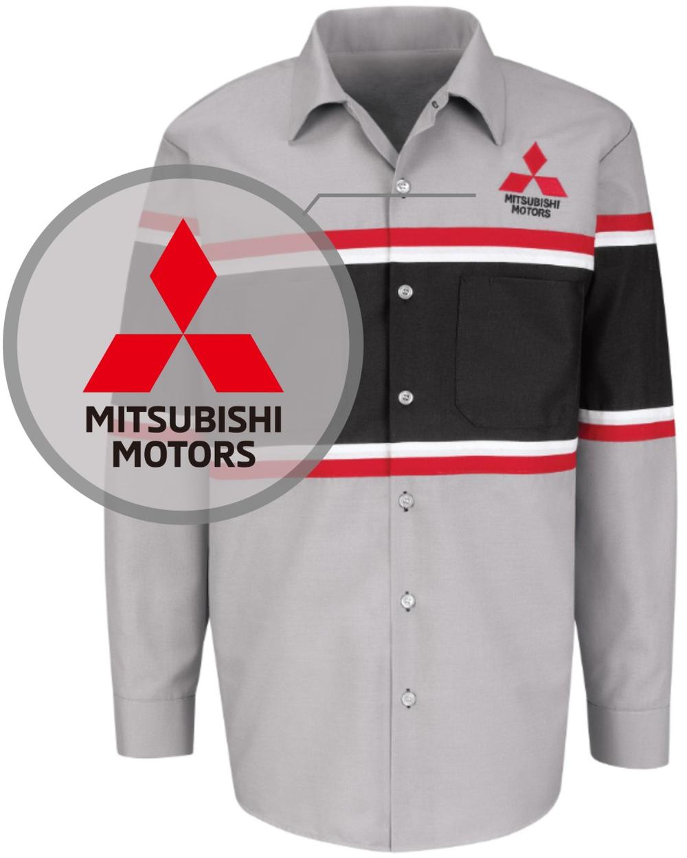 RedKap L/S Mitsubishi Technician Automotive Shirt, color: Grey/Black/Red