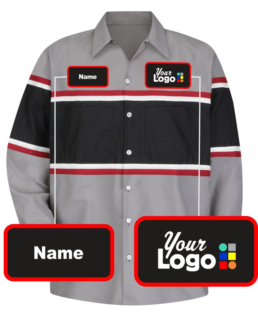 RedKap L/S Technician Custom Work Shirt, color: Grey/Black/Red