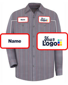 RedKap L/S Stripe Custom Work Shirt, color: Charcoal/Red/White Stripe