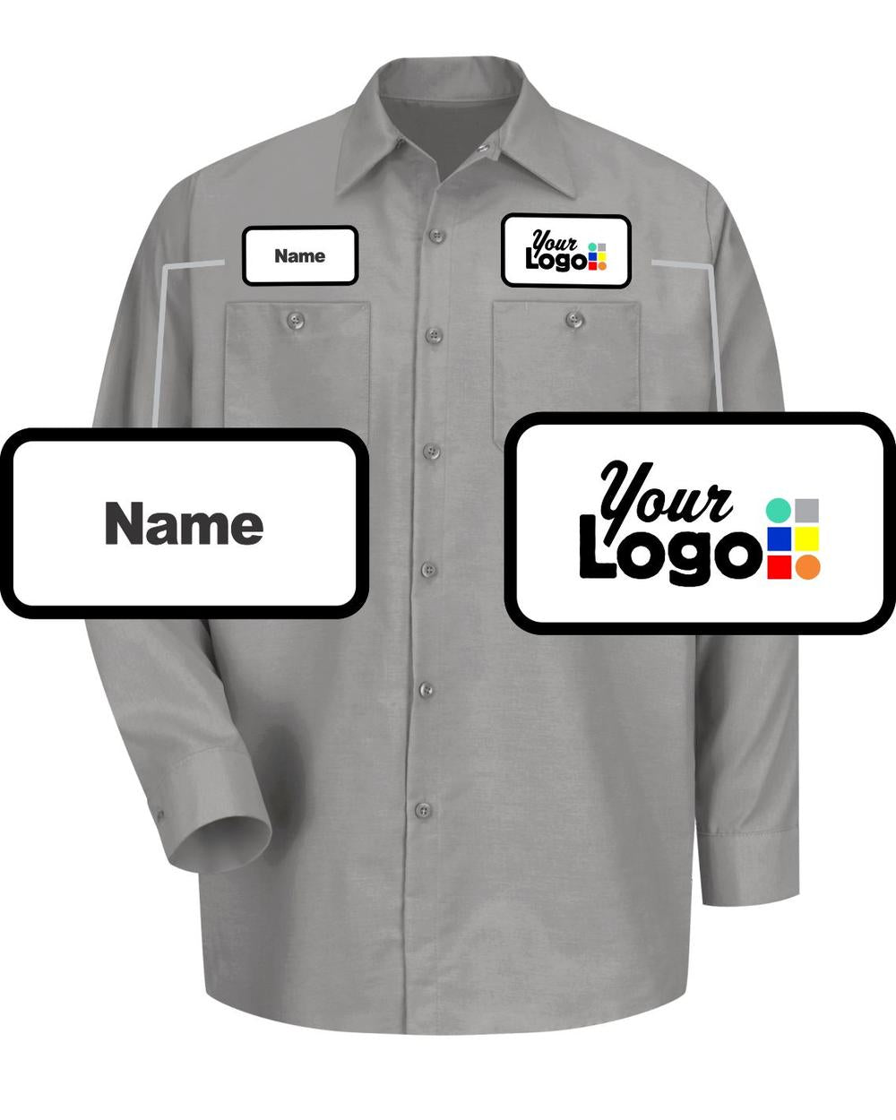 RedKap L/S Solid Custom Work Shirt, color: Light Grey