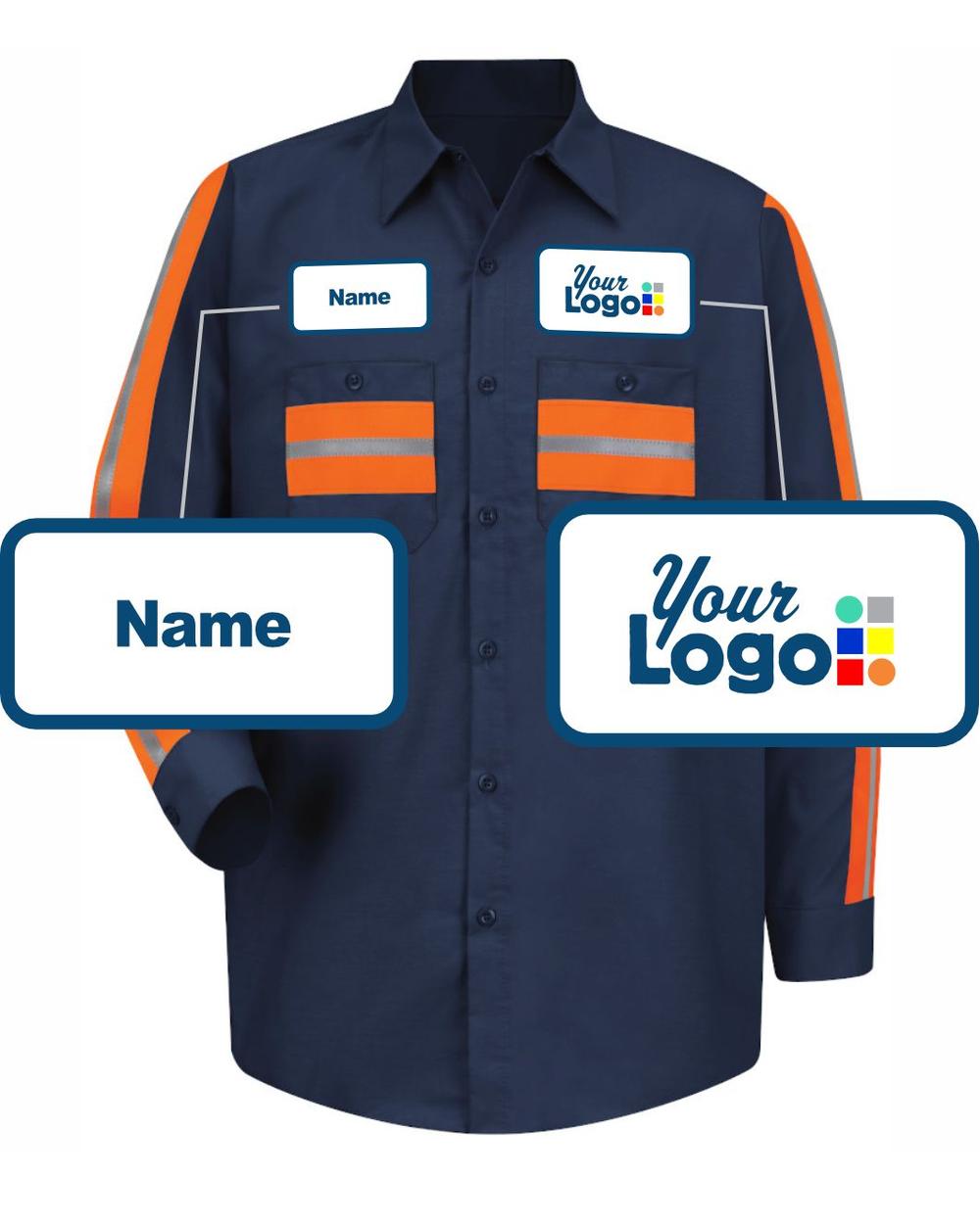 RedKap L/S L/S Hi-Vis Industrial Custom Work Shirt, color: Navy
