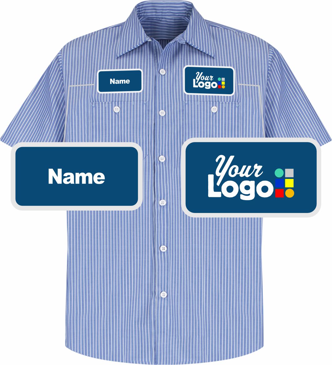 RedKap S/S Stripe Custom Work Shirt, color: GM Blue/White Stripe