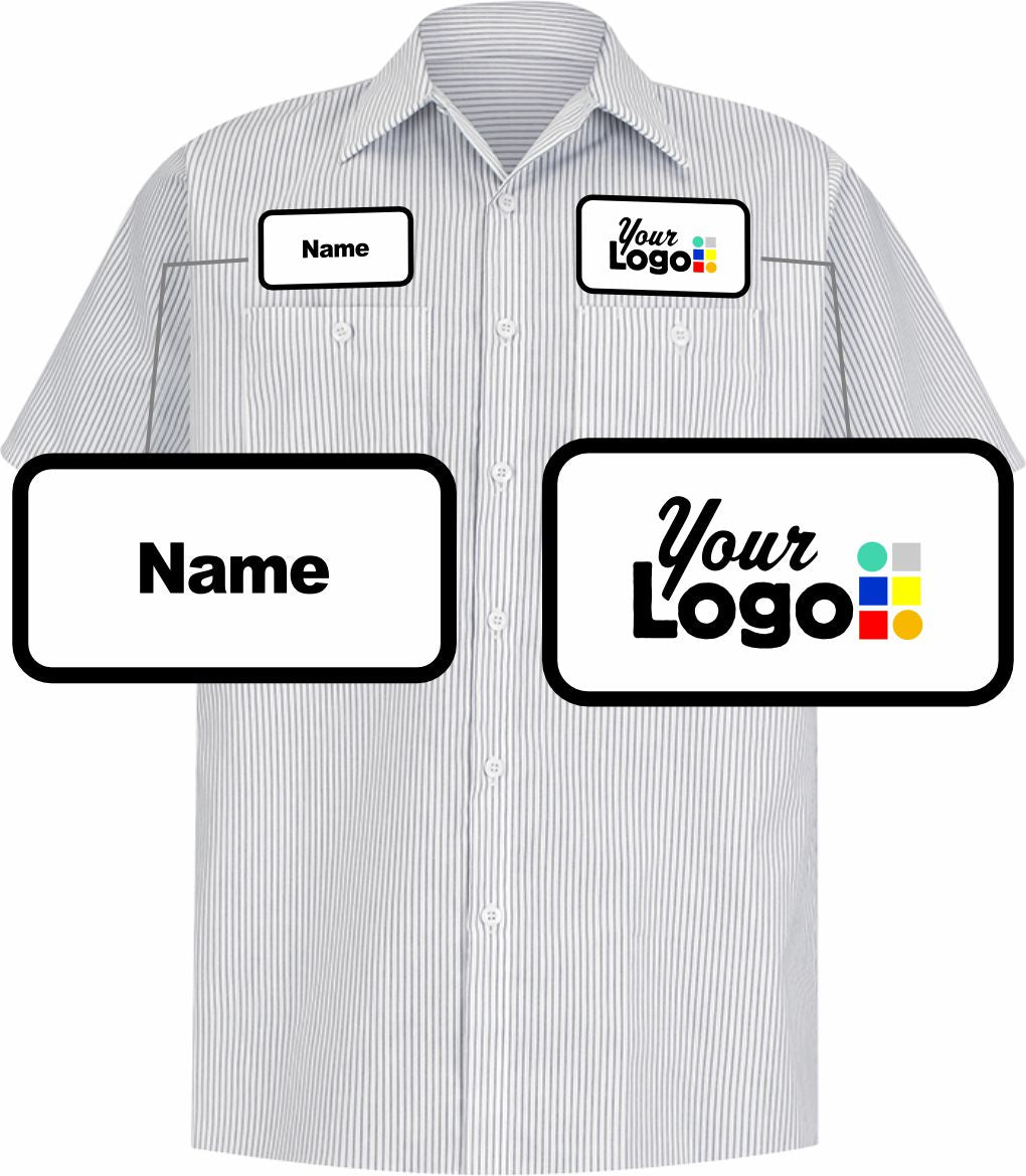 RedKap S/S Stripe Custom Work Shirt, color: White/Charcoal Stripe