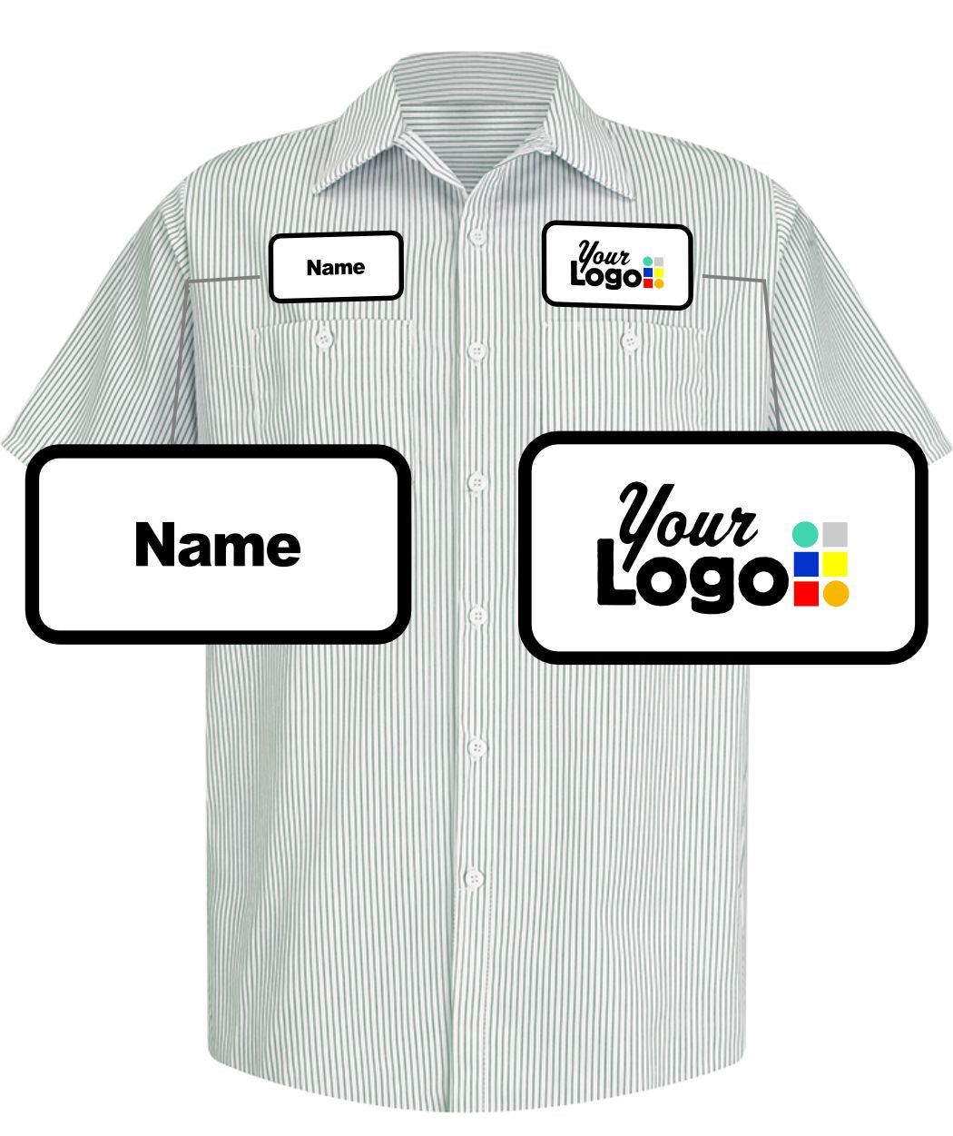 RedKap S/S Stripe Custom Work Shirt, color: White/Green Stripe