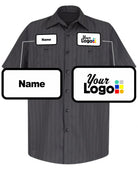 RedKap S/S Stripe Custom Work Shirt, color: Charcoal With Blue/White Stripe