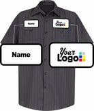 RedKap S/S Stripe Custom Work Shirt, color: Charcoal With Blue/White Stripe