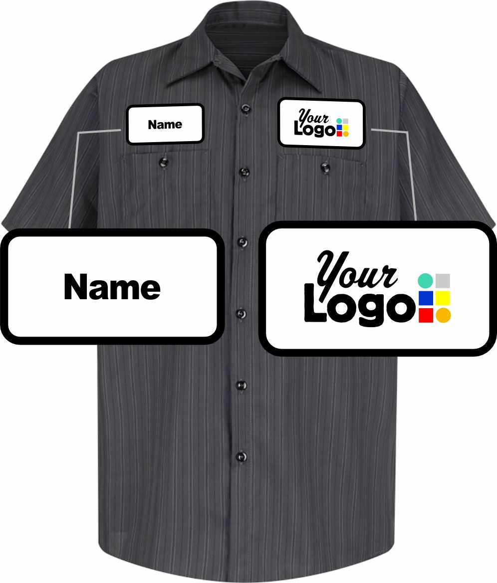 RedKap S/S Stripe Custom Work Shirt, color: Charcoal With Blue/White Stripe