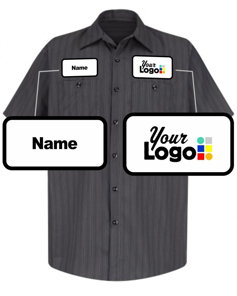 RedKap S/S Stripe Custom Work Shirt, color: Charcoal With Blue/White Stripe