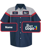 RedKap S/S Mechanic Custom Work Shirt, color: Navy/Red/Light Grey