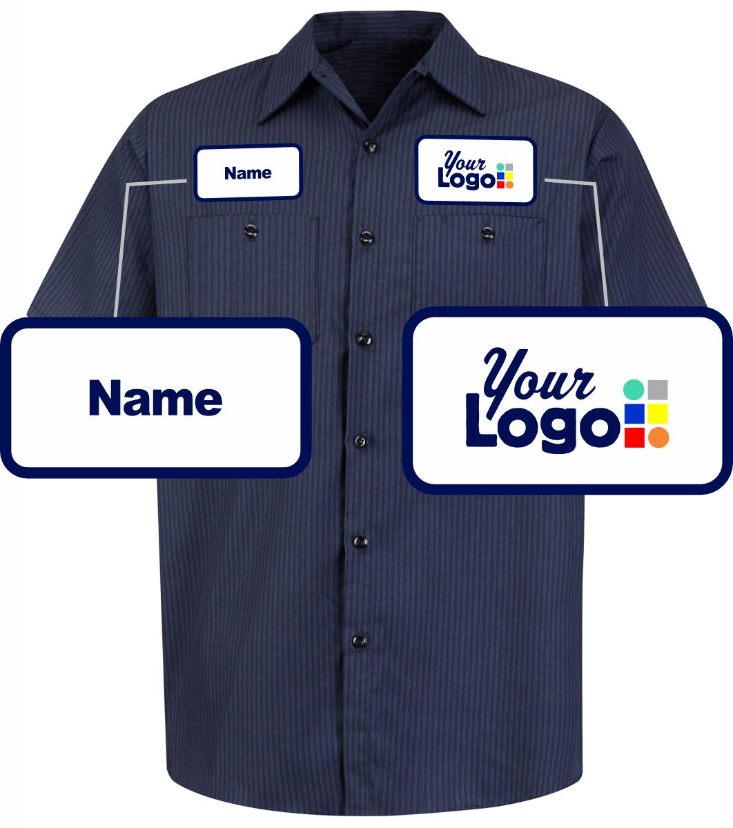 RedKap S/S DuraStripe Custom Work Shirt, color: Navy/Light Blue Twinstripe