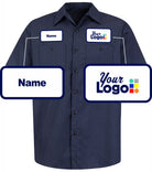 RedKap S/S DuraStripe Custom Work Shirt, color: Navy/Light Blue Twinstripe