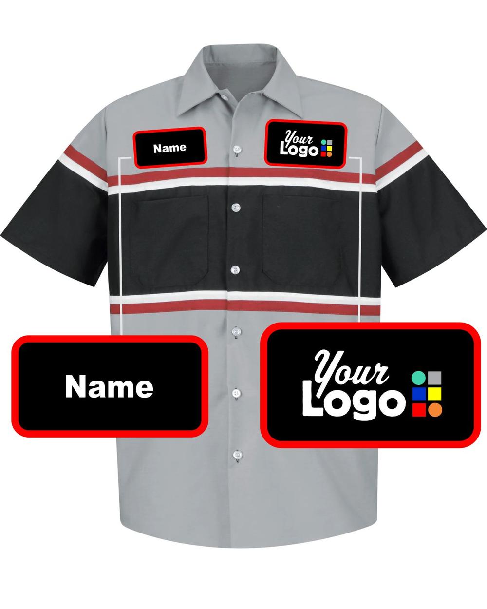 RedKap S/S Technician Custom Work Shirt, color: Grey/Black/Red