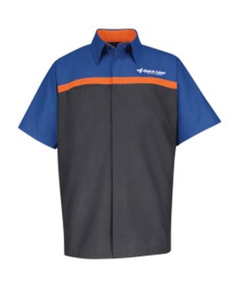 RedKap S/S Ford Quick Lane Technician Automotive Shirt, color: Charcoal/Royal Blue/Orange