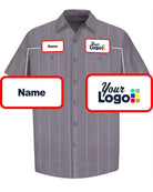 RedKap S/S Stripe Custom Work Shirt, color: Charcoal/Red/White Stripe