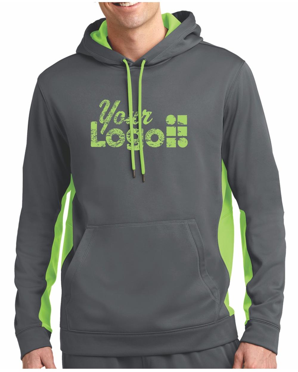 Sport-Tek ColorBlock Custom Hoodie, color: Dark Smoke Grey/Lime Shock