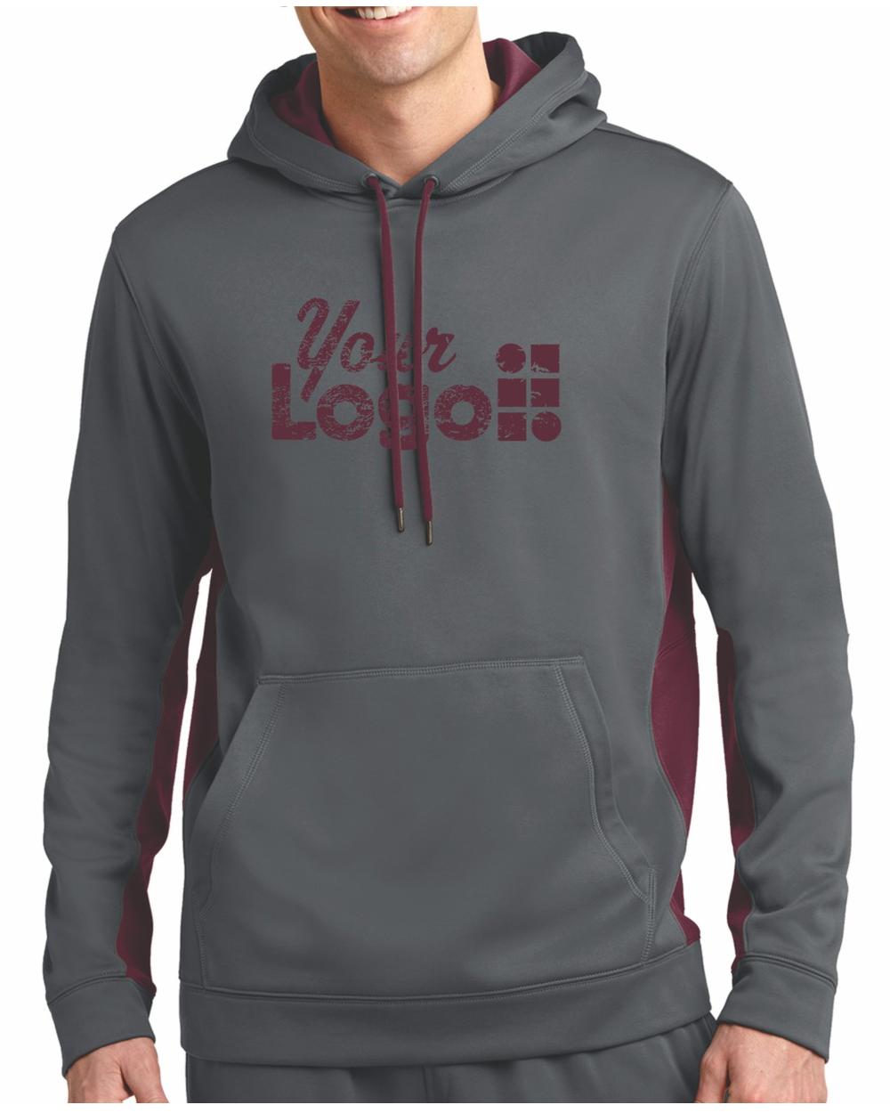 Sport-Tek ColorBlock Custom Hoodie, color: Dark Smoke Grey/Maroon