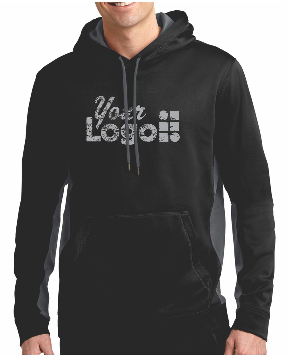 Sport-Tek ColorBlock Custom Hoodie, color: Black/Dark Smoke Grey