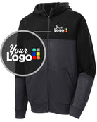 Sport-Tek Tech-Fleece ColorBlock Custom Hoodie, color: Black/Graphite Heather/Black