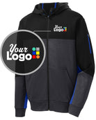 Sport-Tek Tech-Fleece ColorBlock Custom Hoodie, color: Black/Graphite Heather/True Royal