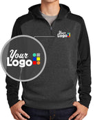 Sport-Tek Tech Fleece ColorBlock Custom Hoodie, color: Graphite Heather/Black