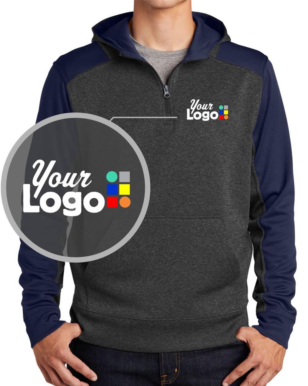 Sport-Tek Tech Fleece ColorBlock Custom Hoodie, color: Graphite Heather/True Navy