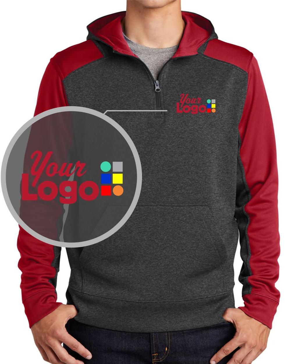 Sport-Tek Tech Fleece ColorBlock Custom Hoodie, color: Graphite Heather/True Red