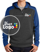 Sport-Tek Tech Fleece ColorBlock Custom Hoodie, color: Graphite Heather/True Royal