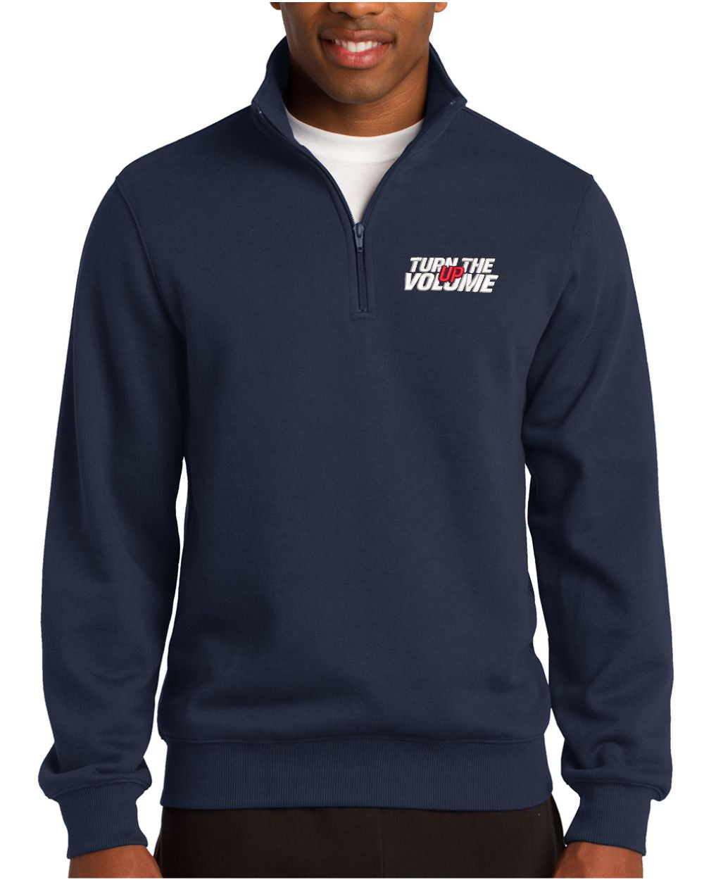 Sport-Tek 1/4 Zip Turn The Volume Up Sweatshirt, color: Navy