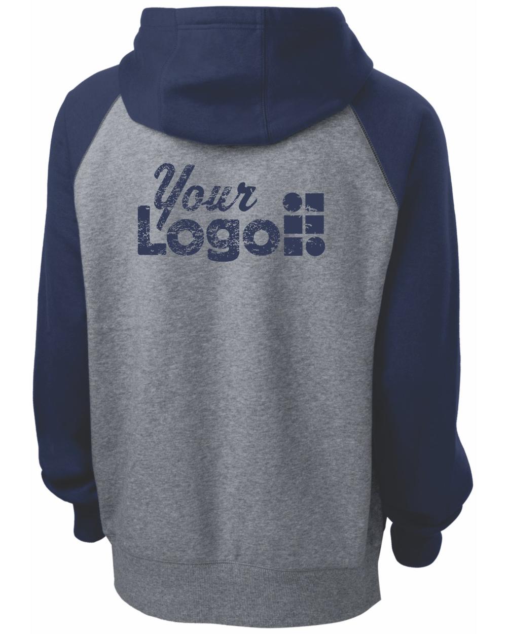Sport-Tek Raglan ColorBlock Custom Hoodie, color: True Navy/Vintage Heather