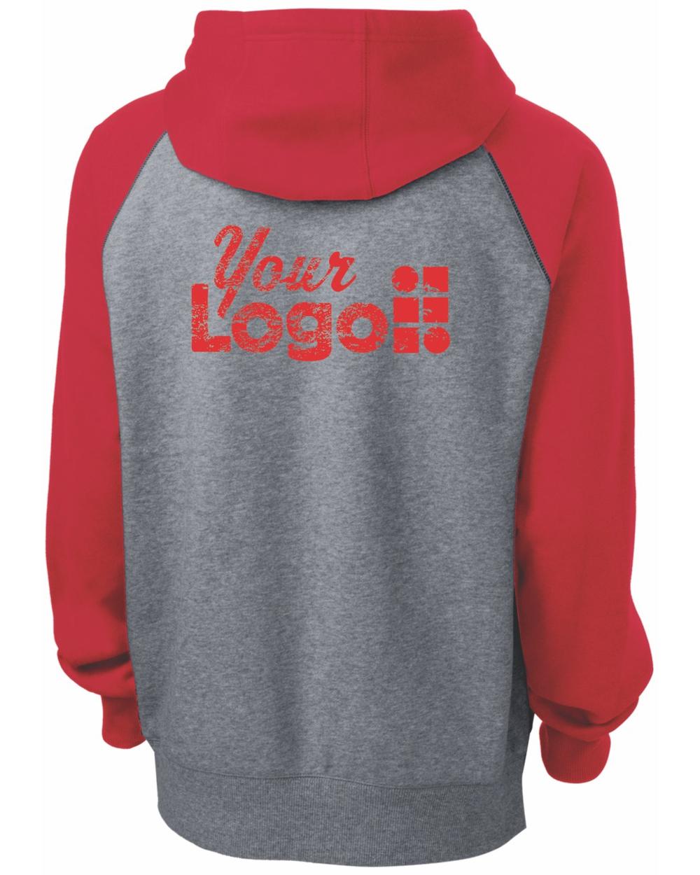 Sport-Tek Raglan ColorBlock Custom Hoodie, color: True Red/Vintage Heather