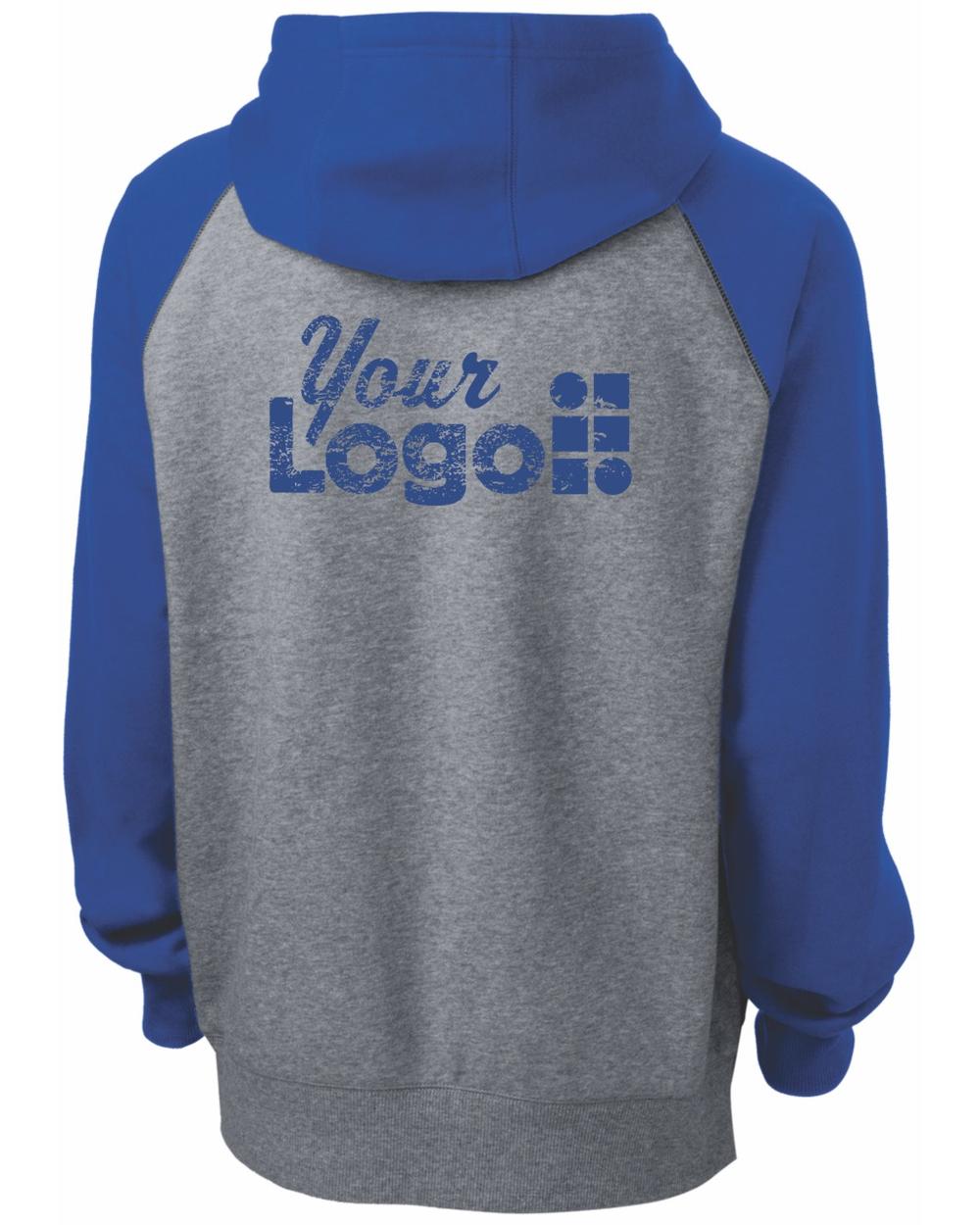 Sport-Tek Raglan ColorBlock Custom Hoodie, color: True Royal/Vintage Heather
