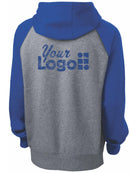 Sport-Tek Raglan ColorBlock Custom Hoodie, color: True Royal/Vintage Heather
