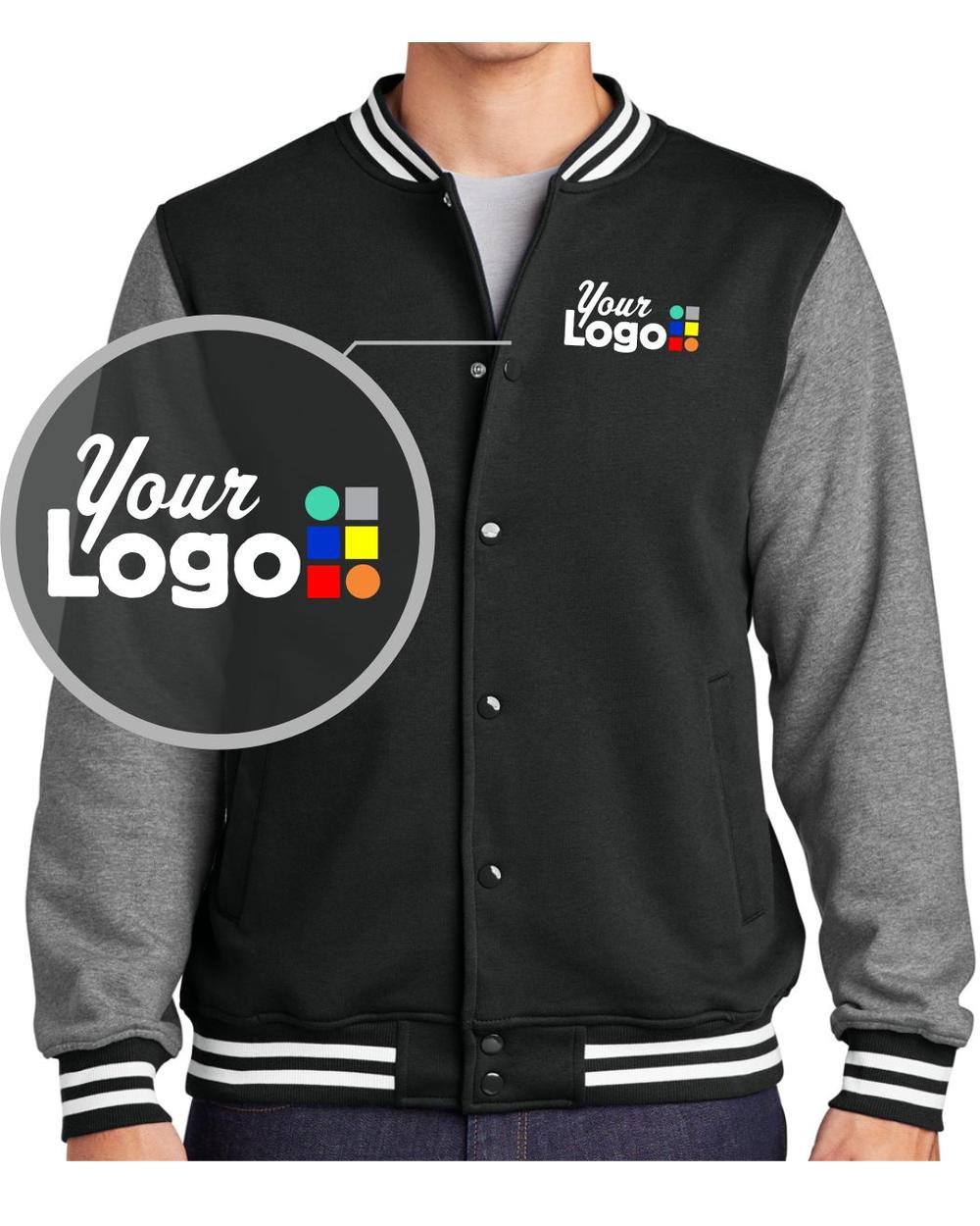 Men's Fleece Letterman Custom Jacket, color: Black/Vintage Heather