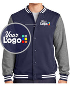 Sport-Tek Fleece Letterman Custom Jacket, color: True Navy/Vintage Heather