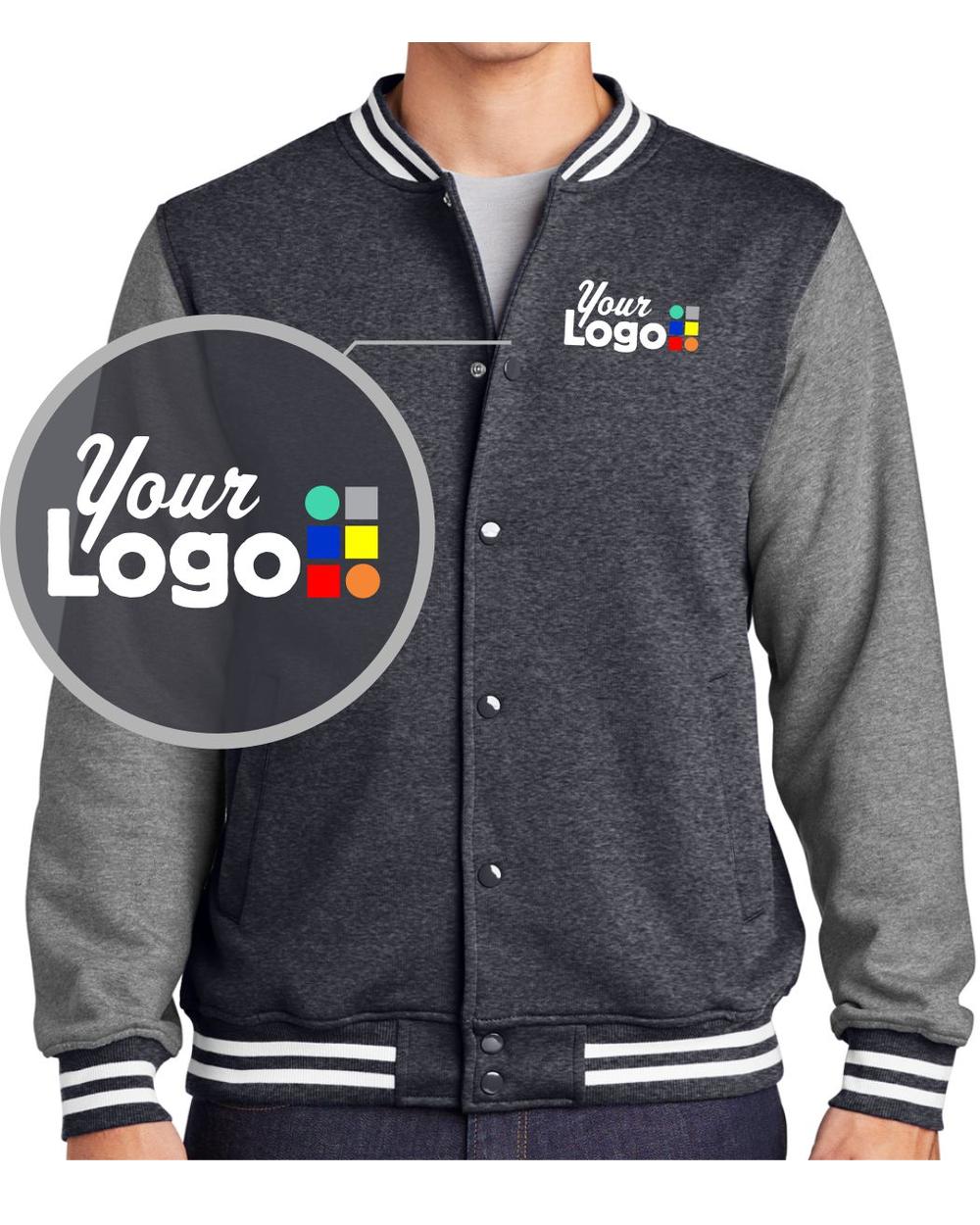 Men's Fleece Letterman Custom Jacket, color: Graphite Heather/Vintage Heather