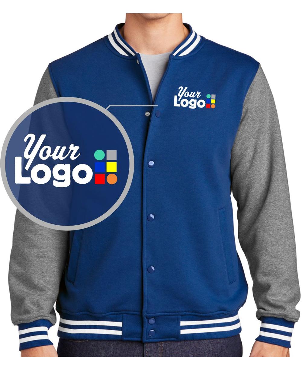Men's Fleece Letterman Custom Jacket, color: True Royal/Vintage Heather