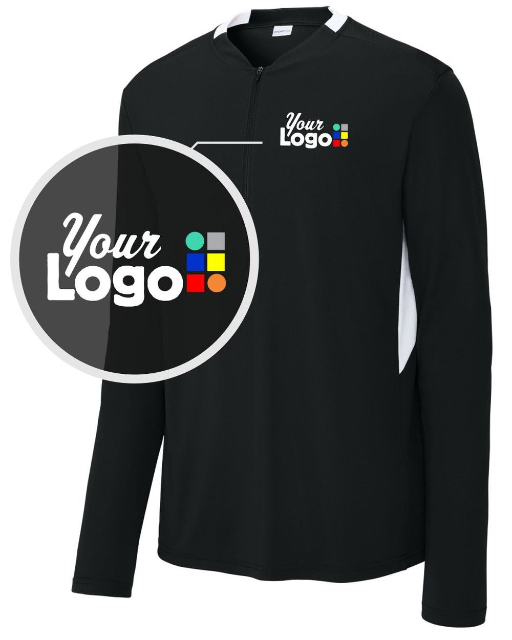 Sport-Tek Club 1/4 Zip Custom Pullover, color: Black/White