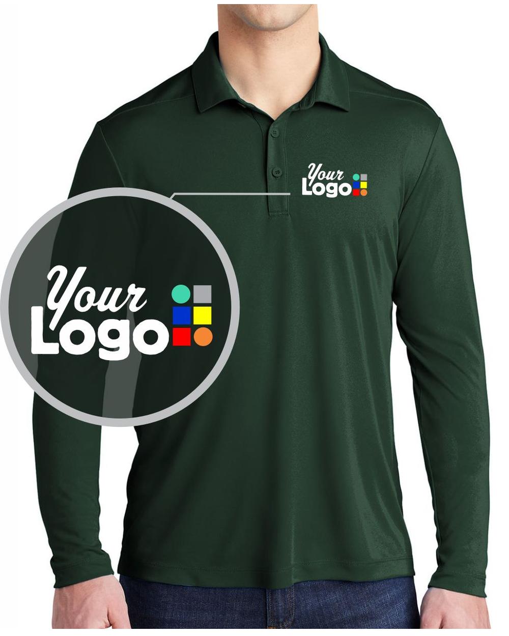 Sport-Tek L/S Posi-UV Pro Custom Golf Shirt, color: Forest Green