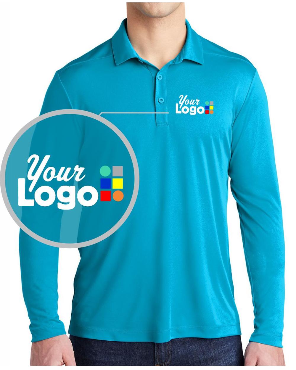 Sport-Tek L/S Posi-UV Pro Custom Golf Shirt, color: Sapphire