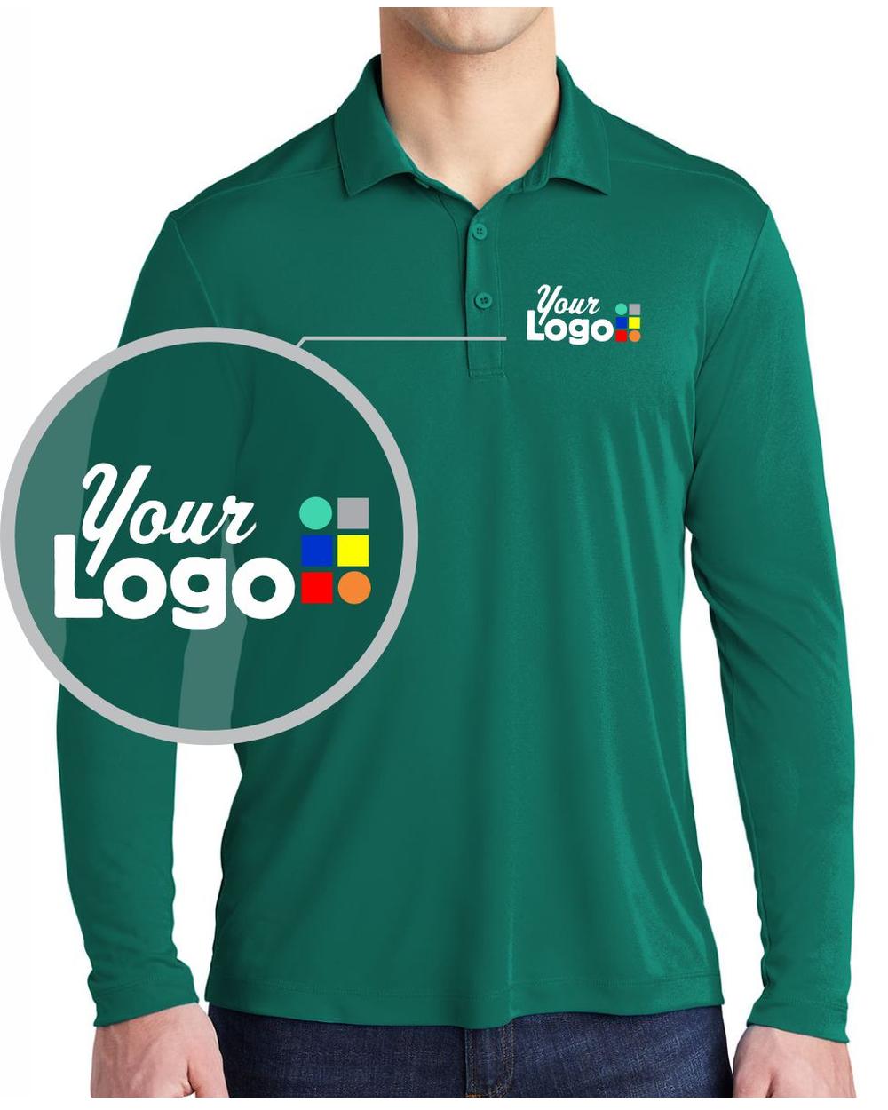 Sport-Tek L/S Posi-UV Pro Custom Golf Shirt, color: Marine Green