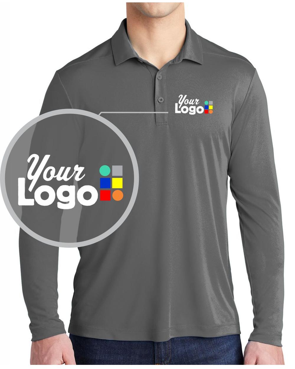 Sport-Tek L/S Posi-UV Pro Custom Golf Shirt, color: Dark Smoke Grey