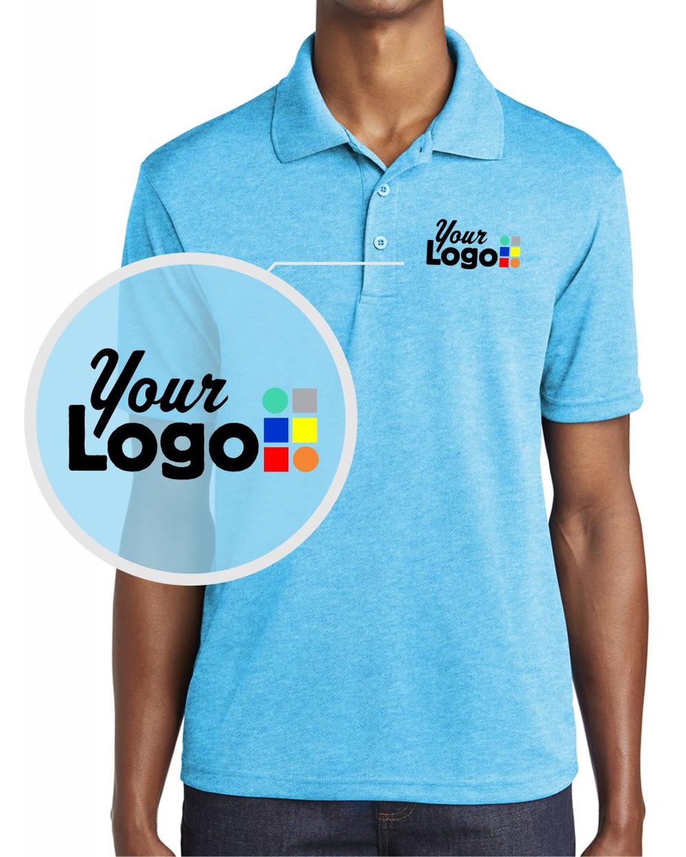 Sport-Tek S/S Posicharge Racermesh Custom Golf Shirt, color: Pond Blue Heather