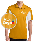 Sport-Tek S/S Side Blocked Micropique Wicking Custom Golf Shirt, color: Gold/White